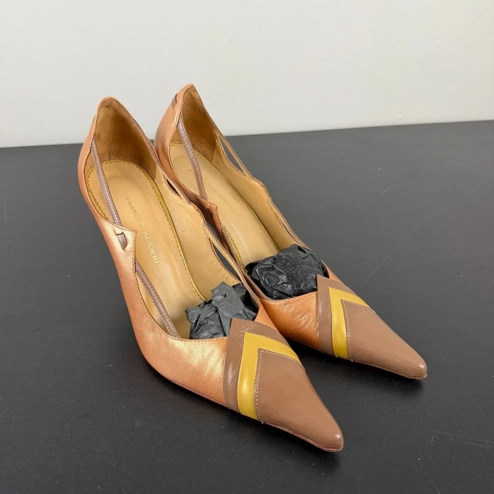 Francesca Giobbi Pump Heels Women's 7/ EU37 Brown Pointed Toe Genuine Leather